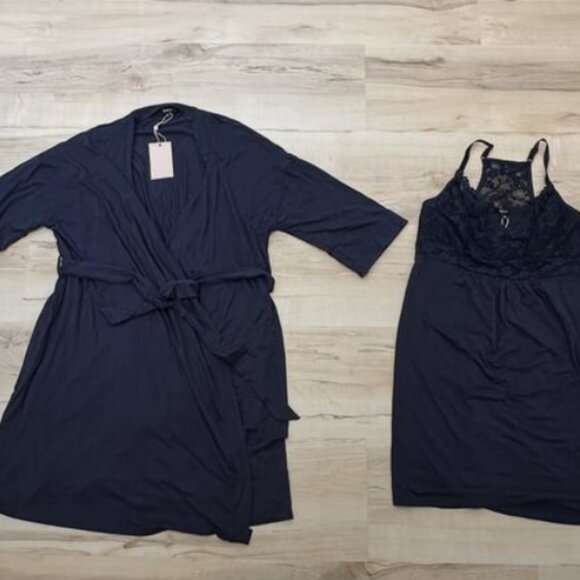 Quince Bamboo Maternity Nursing Nightgown Robe Set S Babydoll Gown Blue NWT - Picture 2 of 13
